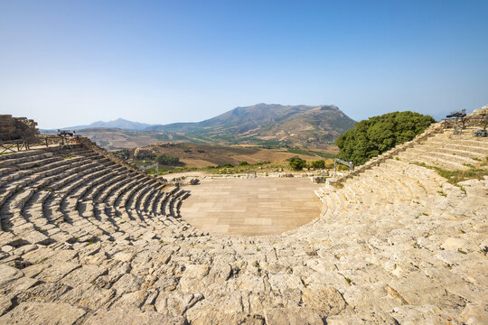 Greek Theatre of Segesta. The archaeological site at Sicily, Italy, Europe.