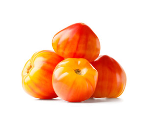 Yellow-red striped tomatoes on a white background.