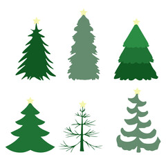 a set of different Christmas trees with a star on top. vector