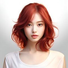 asian girl with red hair, portrait of a young pretty female person.
