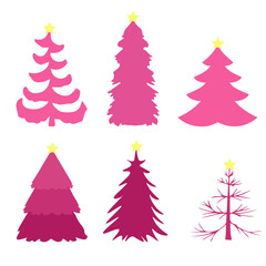 Obraz premium a set of different Christmas trees with a star on top. vector Pink Christmas trees