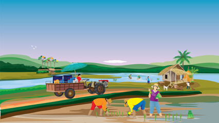 lifestyle of agriculturist at countryside vector design