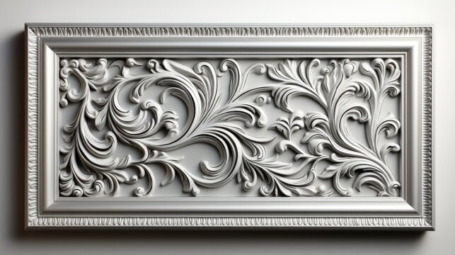 Decorative frame with ornament on the wall. 3d illustration. Luxury vintage frame with floral ornament. 3d render.