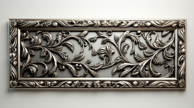 Decorative frame with ornament on the wall. 3d illustration. Luxury vintage frame with floral ornament. 3d render.