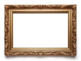 Golden picture frame isolated on white background. Clipping path included. Old antique gold picture frame