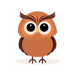 Flat Vector Cute Owl Bird. Little Owl Icon. Adorable Cartoon Owl Character Isolated on White Background, Front View