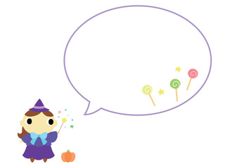 ハロウィンの魔女2　吹き出し＋キャンディの装飾付