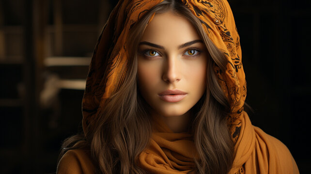 beautiful woman with blue eyes in arabic style