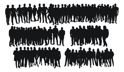 Image of crowd silhouette, group of people. Workers, audience, crowded, corporate, working, teamwork