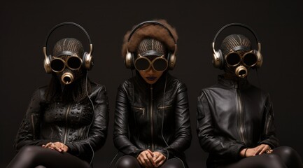 A group of mysterious people, shrouded in black leather jackets and wearing sunglasses and masks, stand ready to take on any challenge