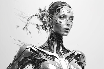 robot woman on white background. created with generative AI technology