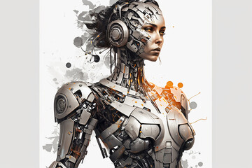 Fototapeta premium robot woman on white background. created with generative AI technology