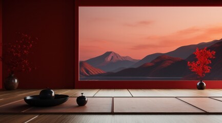 A majestic landscape of rolling mountains and billowing clouds fills the frame of this breathtaking painting, inviting the viewer to marvel at the beauty of nature from the comfort of an indoor setti