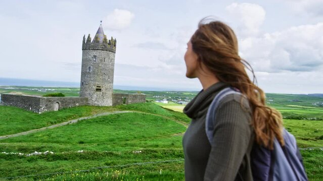 Walking next to castle and looking over