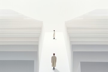 Foggy silhouettes of a man and woman, each with their own individual fashion sense, stand atop a white canvas in a mesmerizing design that captures the beauty of art and fashion