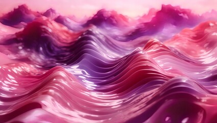  abstract 3D image of digital waves in shades of pink and purple with a wide-angle lens
