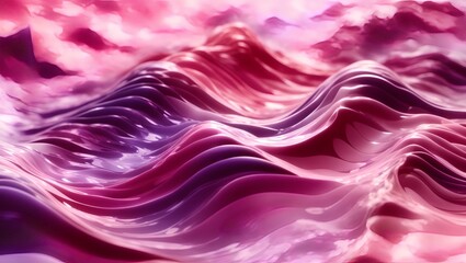  abstract 3D image of digital waves in shades of pink and purple with a wide-angle lens
