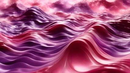  abstract 3D image of digital waves in shades of pink and purple with a wide-angle lens