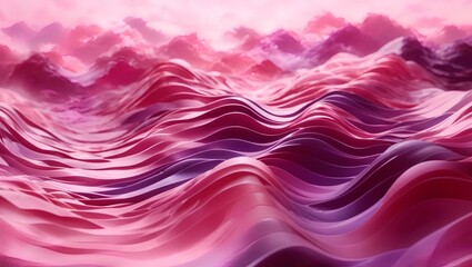  abstract 3D image of digital waves in shades of pink and purple with a wide-angle lens