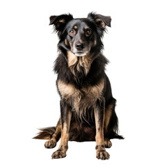 Portrait of a friendly dog sitting, on a transparent background