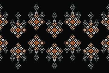 Ethnic geometric fabric pattern Cross Stitch.Ikat embroidery Ethnic oriental Pixel pattern black background. Abstract,vector,illustration. Texture,clothing,frame,decoration,motifs,silk wallpaper.