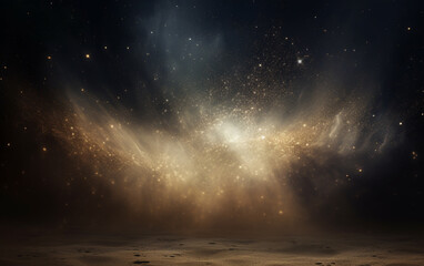 Fototapeta premium Background flying dust grains in a dark room with a dark dark background, Empty walls, particles lights, smoke, glow, rays