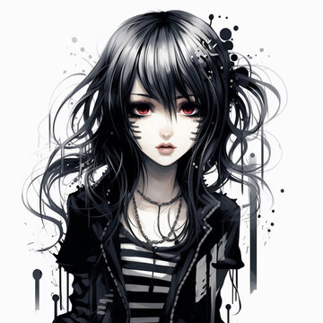 portrait of a animi emo girl clipart