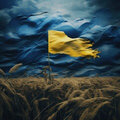 A billowing flag surrounded by a lush field of golden wheat creates a beautiful and tranquil landscape, evoking a sense of freedom and peacefulness