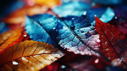 blue leaves of autumn maple. - obrazy, fototapety, plakaty