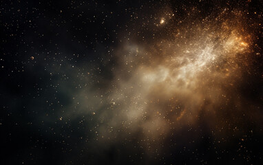 Background flying dust grains in a dark room with a dark dark background, Empty walls,  particles lights, smoke, glow, rays