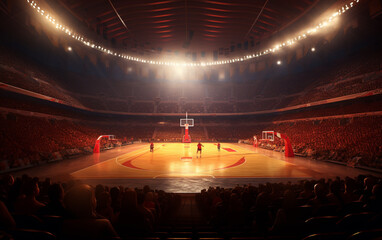 Basketball court with people fan. Sport arena. Photoreal 3d render background