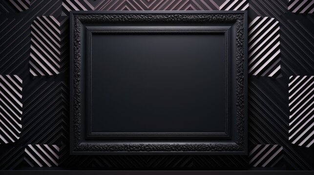 Empty picture frame on a geometric patterned wall