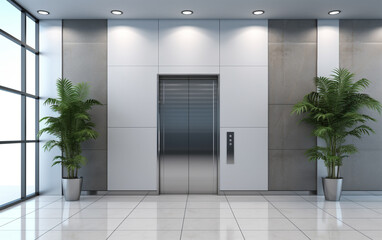 Blank Lcd screen media disply on wall Indoor Building with elevator