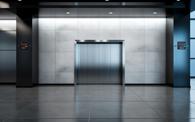 Blank Lcd screen media disply on wall Indoor Building with elevator