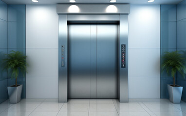 Blank Lcd screen media disply on wall Indoor Building with elevator
