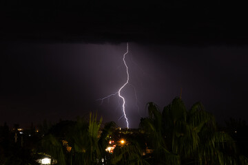 Naklejka na ściany i meble Lightning strike in Florida At Night
