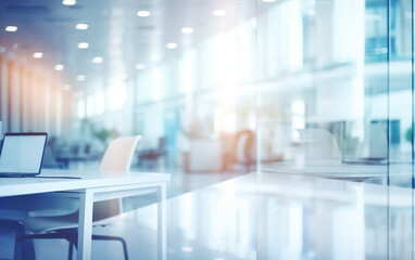 Blur background of empty modern office background in city center workspace interior design