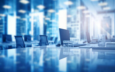 Blur background of empty modern office background in city center workspace interior design