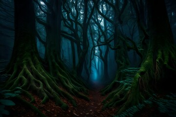 Fototapeta na wymiar a dark and enchanted forest shrouded in the mysteries of the night - AI Generative