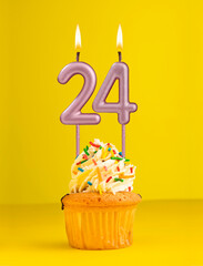 Birthday candle number 24 - Invitation card with yellow background