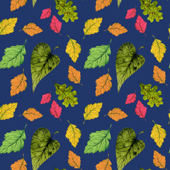 Pattern Dance of leaves. Watercolor illustration, drawing for fabric.