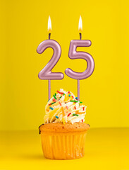 Number 25 candle - Birthday card design in yellow background