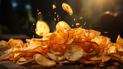 potato chips in wooden bowl