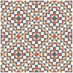 Decorative retro mosaic tiles. Geometric background of squares and triangles. Seamless vector graphic pattern. Vintage floor and wall tile patterns.
