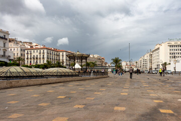 Alger, Algiers, Algeria, 04 19 2023 : every day life on the Place des Martyrs (English : Martyrs' Square). Cloudy sky.