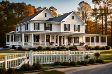 a timeless traditional farmhouse, an embodiment of rustic charm and rural tranquility - AI Generative - obrazy, fototapety, plakaty