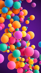 Abstract composition with many colorful random flying spheres. Colorful rainbow matte soft balls in different sizes. Vector background
