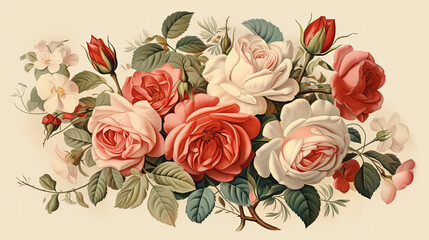 Naklejka premium A vintage bouquet of roses. AI generative