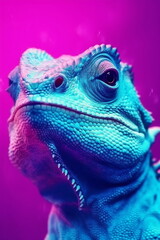 Lizard chameleon on colorful background