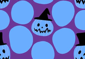 Autumn harvest vegetable seamless monster Halloween pumpkins pattern for wrapping paper and fabrics